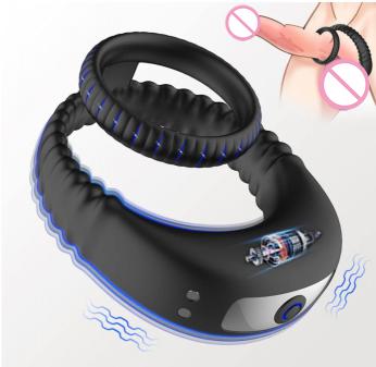 Vibrating Cock Ring Double Penis Ring Vibrator Adult Male Sex Toys for Men Longer Harder Stronger Silicone G Spot Vibrator Dildo