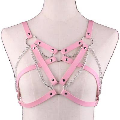 Women Fashion Punk Harness Cage Bra Chain Tops Adjustable Gothic PU Leather Belts Sexy Lingerie Cage Bra Harness