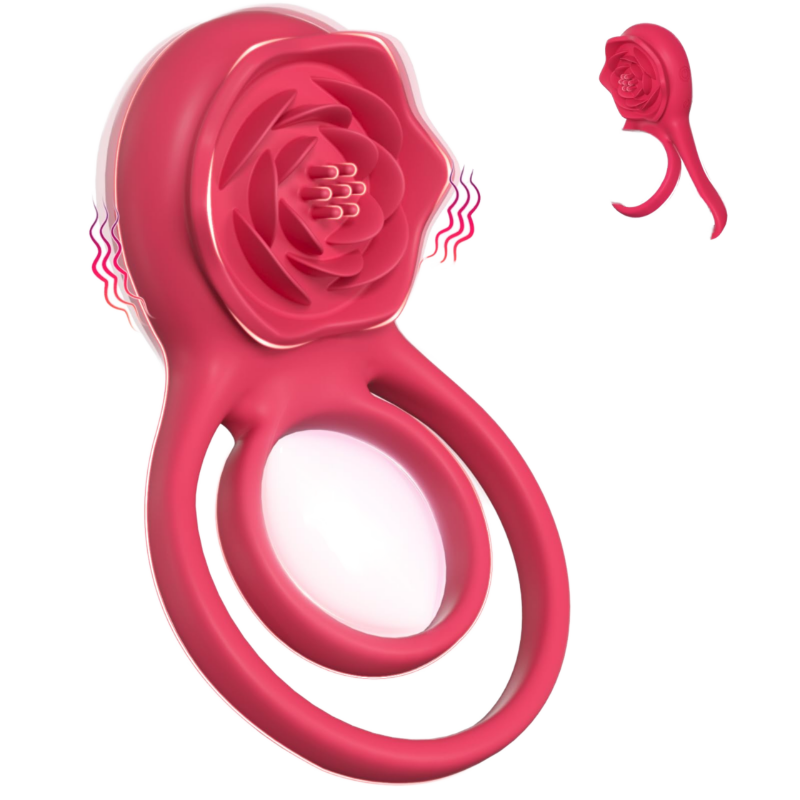  Factory Price Silicone Cock Ring Vibrator with Clitoral Stimulator Adult Sex Toys for Men and Women Rose Cock Ring Vibrating