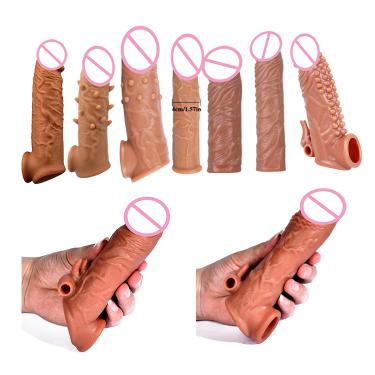  Male Sex Power 7 Inch Penis Washable Reusable Delay Dildo Cock Sleeve Condom for Men Sex Toy