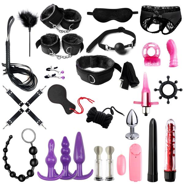 26 Kit SM Product Fetish Slave Restraints Set Anal Plug Handcuff Rope Lash Ball BDSM Bondage Set Couple Adult Sex Toys