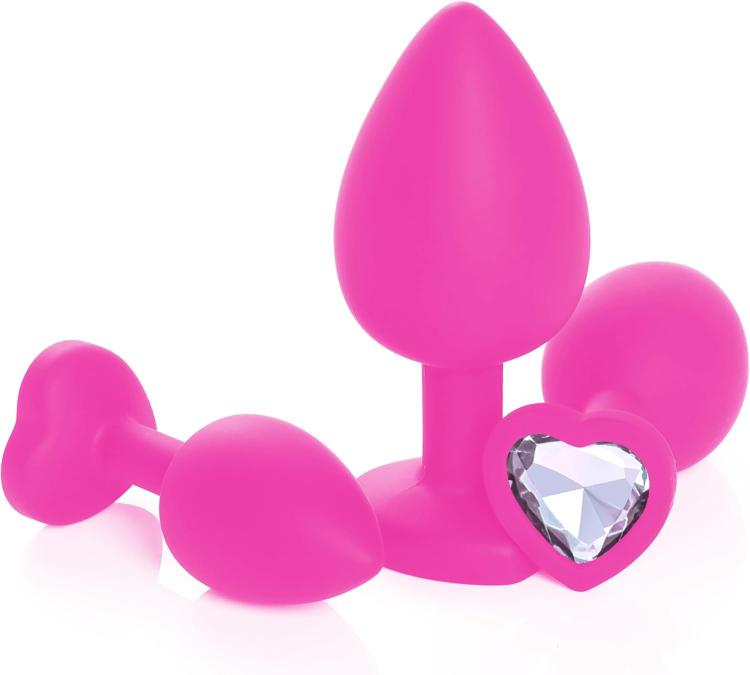 Heart Shape Masturbation Anal Butt Plug Sets Crystal Jewel Beginner Training Big Silicone Anal Plug for Men
