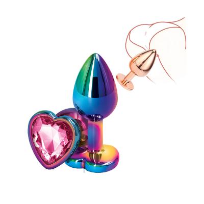 Stainless Steel Rainbow Anal Plug Crystal Rose Gold Flower Metal Heart Round  Base Butt Plug Jewelry Insert Sex Toy