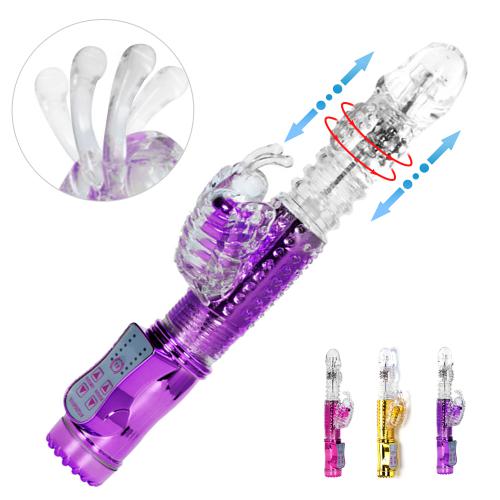 Telescopic Rabbit Dildo Vibrator Tongue Clitoris Stimulator Vaginal Massager Sex Toys G Spot Butterfly Vibrator