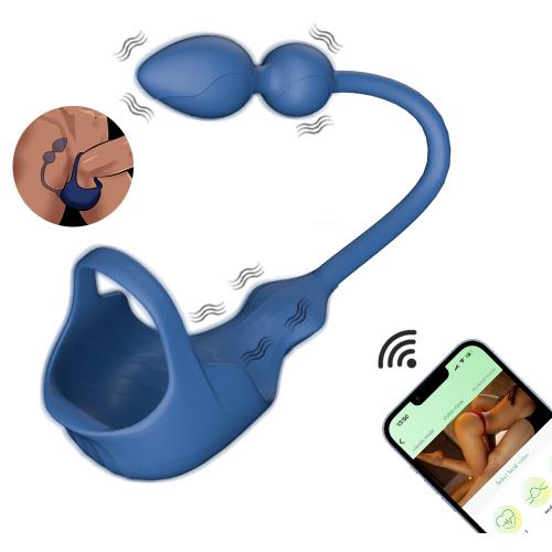 APP Controlled Liquid Silicone Gay Couple Toys Anus Stimulation Wholesale Cock Rings With Butt Plug Vibrator for Men Pleasure