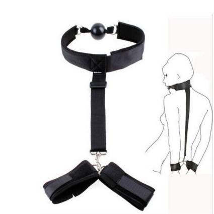 Adult Products Leather Handcuffs Sex Slave Bondage Fetish Back Cross Tie Handcuffs Mouth Ball Gag Handcuffs Sex Toys for Couples