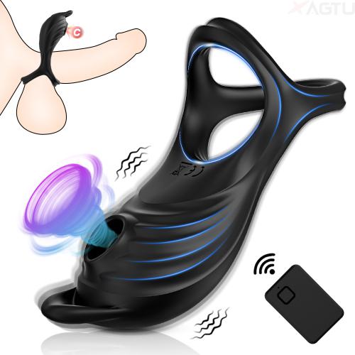 Couple Adult Products Remote Control 5 Sucking Vibration Modes  Male Cock Penis Rings Vibrating Rings for Men