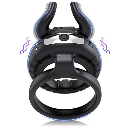 Ox Horn Male Penis Extender Double Rings Rubber Vibrator Cock Enlargement Ring Sex Toys for Men and Women