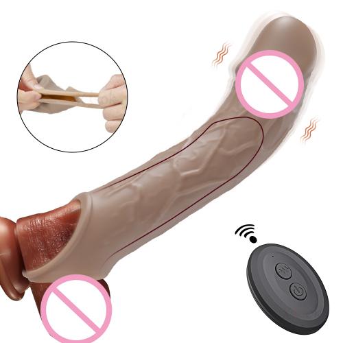 Wireless Remote Control Silicone Adult Products Sex Toy Penis Extension Sleeve Vibrators for Man Improve Sexual Impotence